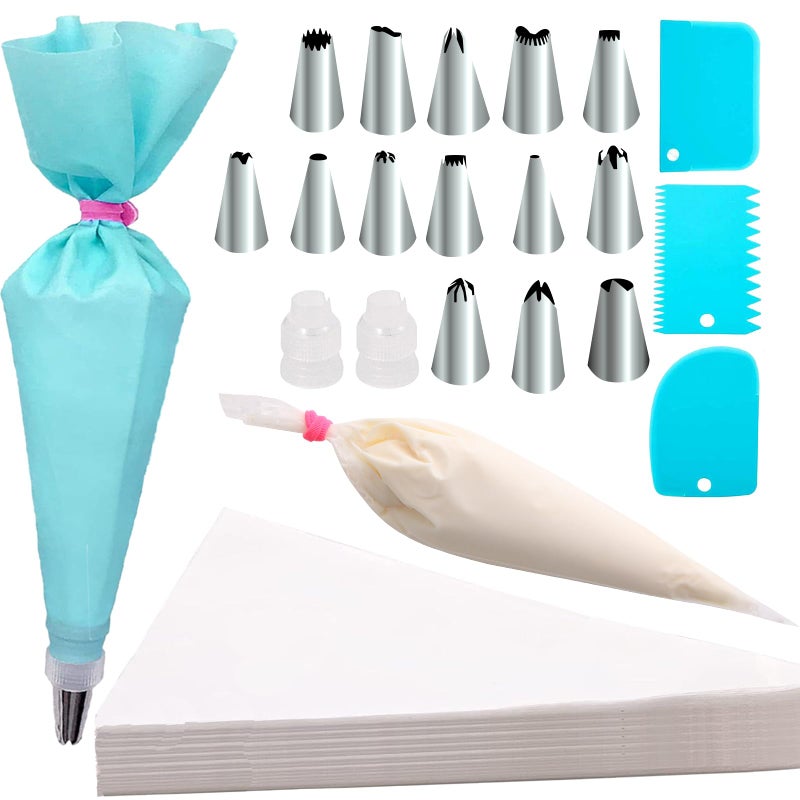 TUICARE Piping Bags Pastry Bag 100PCS 2 Couplers,14 Frosting Tips 3 Cake Scraper 1 Tie, Cupcake Cake Decorating Bags Disposable Cake Icing Decorating Piping Bags Set For Cake Decorating Reusable For Cookies - Image 1